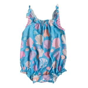 SWEETHONEY Baby Girl Shell Print Romper Bubble Sunsuit Blue Pink 6 Months